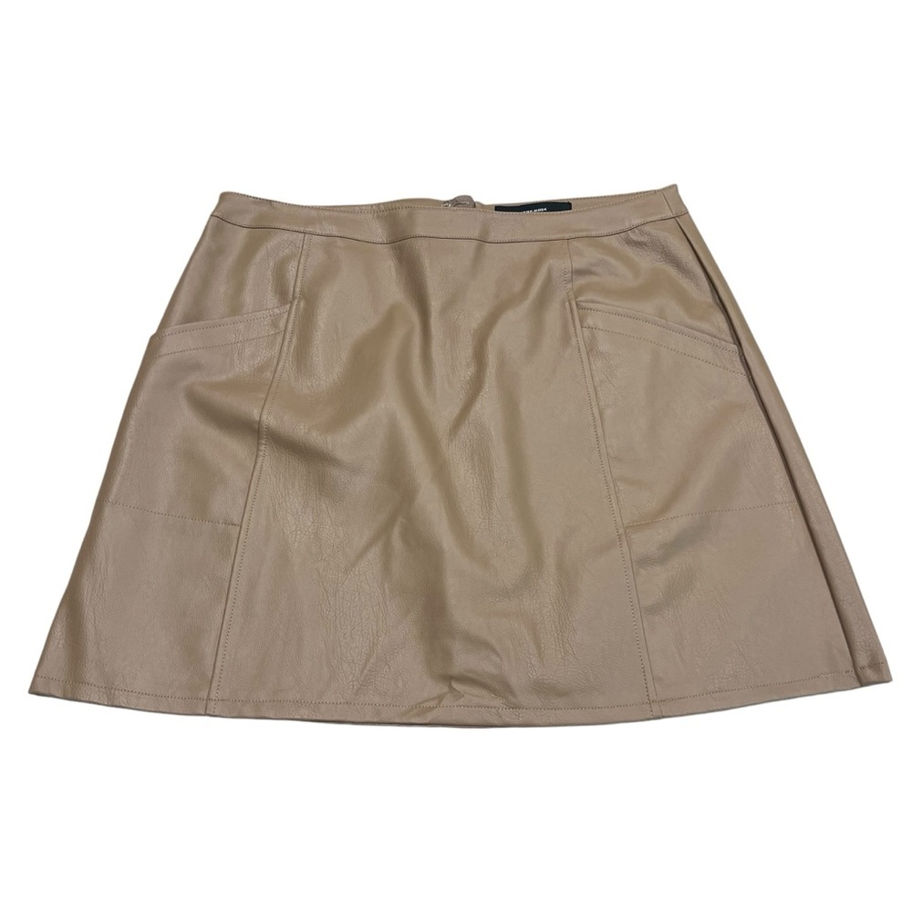 Vero Moda Pernille Faux Vegan Leather Miniskirt Tan Pockets Back Zip Size‎ XL